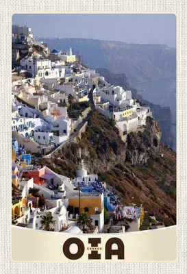 Produktbild von vianmo Holzschild 30x20 cm Oia Greece Griechenland Europa Insel Bildmotiv Reisemotiv Abenteuer Reisen