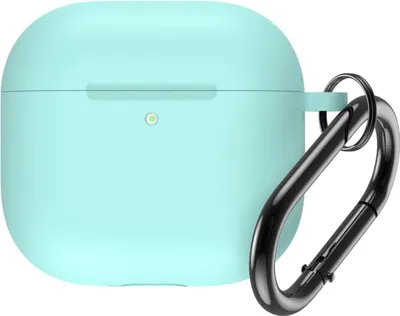 Immagine prodotto di Custodia in silicone compatibile con Airpods 4 con moschettone verde menta