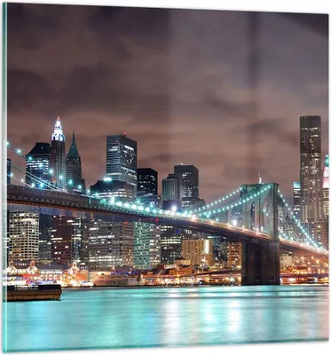 Produktbild von Bilder auf glas - Stadt Brücke Wolkenkratzer - 40x40cm - Glasbilder - Wandbilder - Kunstdruck - zum Aufhängen bereit - Wanddekoration aus Glas - Glas Bilder - Wandbild auf Glas - GAC40x40-0218