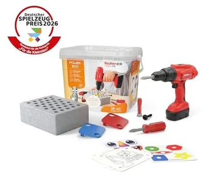 Produktbild von fischertechnik Fischer for Kids Power-Box 579436 – Spielwerkzeug mit Duo Kid Dübeln, Schraubendreher, Akkuschrauber, für Kinder ab 3 Jahren