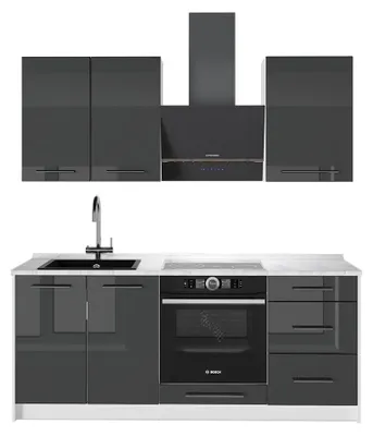 Zdjęcie produktu dla Kuchnia pojedyncza Vicco Fame-Line Antracyt połysk/Biały 190 cm, BP Marmur, Model 64905