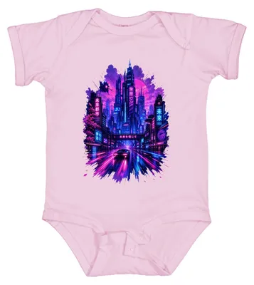 Productafbeelding van Cyberpunk Tokyo, Japan, stad, neon, synthwave, retrowave, nacht, Y2K, anime, babybody, roze, maat 6/12
