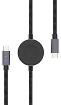 Produktbild von Verkabeltes FIXED Power Watch Kabel mit USB-C/USB-C-Anschlüssen und Ladegerät für Apple/Samsung Smartwatches, 1,5 m, PD 60W, grau