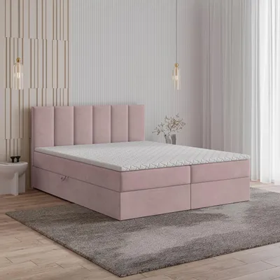 Produktbild von Masseno Boxspringbett MERIL 140x200 cm Komplett-Set mit Bonell Matratze und Topper, Polsterbett mit Bettkästen -Rosa, SORO 61