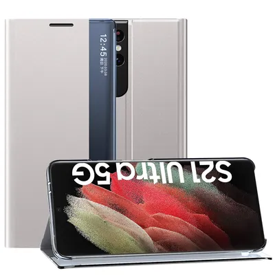 Obrázek produktu pro Samsung Galaxy S21 Ultra 5G Pouzdro, Slim Flip Kožené Pouzdro s Okénkem a Stojánkem pro Samsung Galaxy S21 Ultra 5G Stříbro