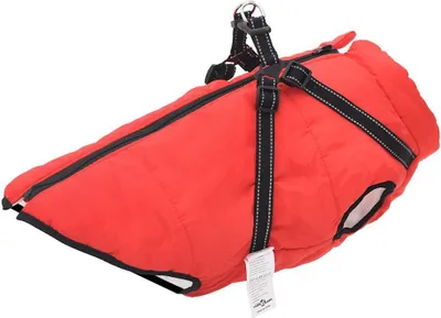 Produktbild von Hundemantel mit Geschirr Wasserdicht Reflektierend Rot L44
