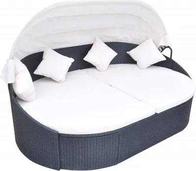 Produktbild von The Living Store Outdoor-Loungebett mit Dach Poly Rattan Schwarz