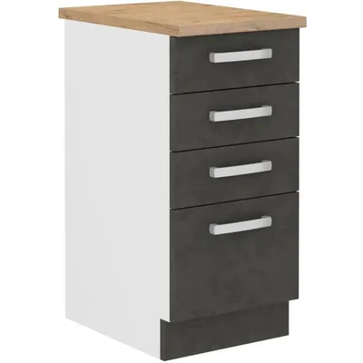Image de Armoire basse 4 tiroirs avec plan de travail - gris mat - L 40 x P 51,6 x H 85 cm - LASSEN
