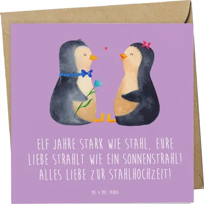 Produktbild von Mr. & Mrs. Panda Grußkarte 11. Hochzeitstag Stahlhochzeit - Lavendeltraum - Geschenk, faltkarte, Heiraten, Geschenke, Ehejubiläum, Elf Jahre, Klappkarte, doppelkarte
