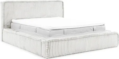 Produktbild von MEBLINI Mesut Polsterbett 120x200 mit Lattenrost - Bubble Bett - Cloud Bett - Marshmallow Bed - Kopfteil Bett mit Stauraum - Betten - 120x200 - Hellgrau Cordstoff ohne Matratze