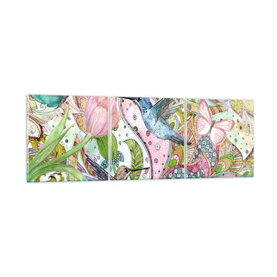 Produktbild von Bilder auf glas - Vogel Schmetterling Blume - 90x30cm - Glasbilder - Wandbilder - Kunstdruck - zum Aufhängen bereit - Wanddekoration aus Glas - Glas Bilder - Wandbild auf Glas - GCA90x30-4065