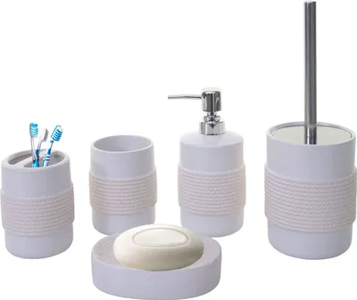 Produktbild von 5-teiliges Badset HWC-C73, WC-Garnitur Badezimmerset Badaccessoires, Keramik  weiß