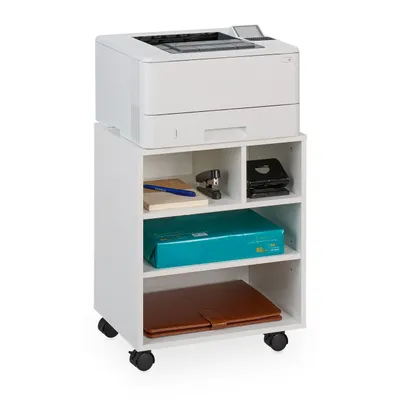 Produktbild von Relaxdays Rollcontainer mit 4 offenen Fächern, Büro Beistellcontainer, mit Rollen, Büroschrank, HxBxT: 49x40x30 cm, weiß