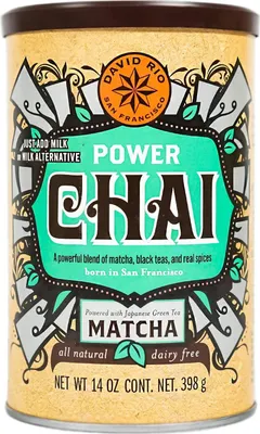 A product shot of a can of David Rio Power Chai.