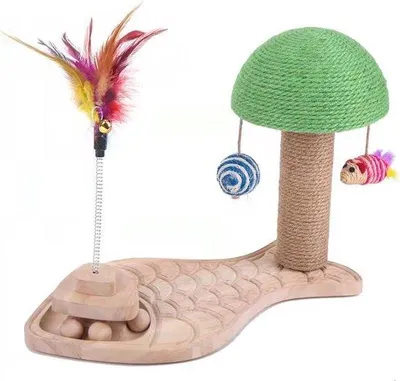 Produktbild von Famanu Kratzbaum für Katzen - Interaktives Spielzeug mit Holzball & Drehscheibe