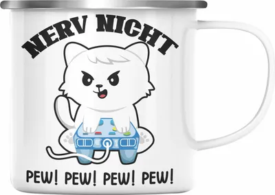 Produktbild von Trendation - Lustige Gamer Emaille Tasse Nerv Nicht Pew Pew Geschenk Zocker Lustiger Spruch Geschenkidee Jungs (Silber)