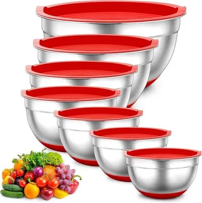 Produktbild von Famanu Mischschalen Set 7 Stück - Edelstahl mit Luftdichten Deckeln - Stapelbar und Spülmaschinenfest