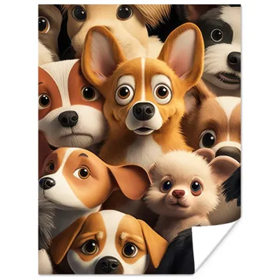 Produktbild von MuchoWow® Poster Hunde - Tiere - Braun - Schwarz - Muster - Kind 60x80 cm - Schlafzimmer Dekoration