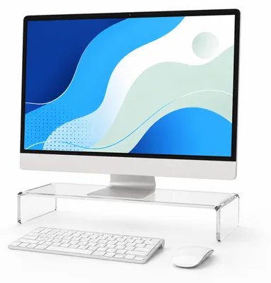 Obrázok produktu pre Stojan na monitor Relaxdays, akryl, ergonomický, V x Š x H: 10 x 50 x 20 cm, podstavec pod monitor na stôl, priehľadný