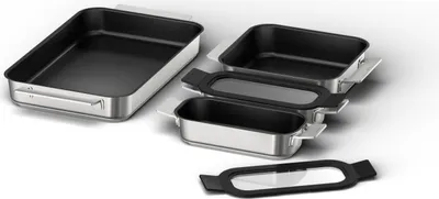 Produktbild von Pro Induction Flex Pfannen-Set HEZ9FF040, 4-teilig (edelstahl/schwarz, 1x groß, 1x medium, 2x klein mit Glasdeckel)
