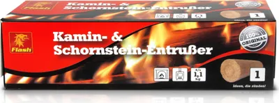 A product box for fireplace and chimney cleaner.