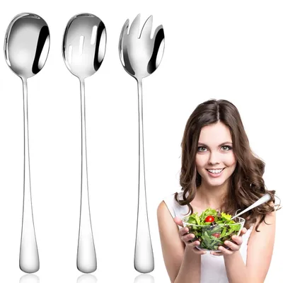 Salatbesteck 3-teilig, Edelstahl, Salatlöffel, -gabel, Schaumlöffel