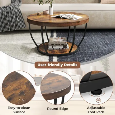 Image de Table d'appoint ronde - Table ronde pour salon - Table basse - Table pour salon - Table d'appoint - Style industriel rustique