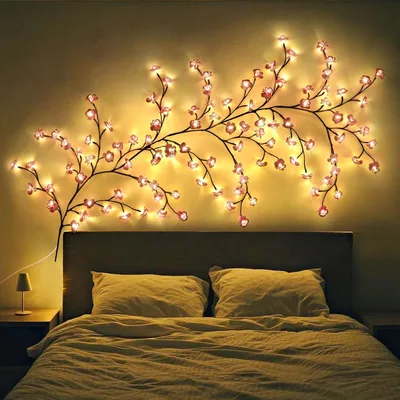 Productafbeelding van Lichtsnoer met kersenbloesem - Takken verlichting - 96 leds - Wanddecoratie - 8 modi - Timer - Buigbare sakura takken