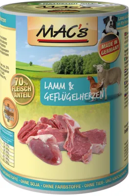 Produktbild von MAC's LAMM & GEFLÜGELHERZEN, Adult, jede Rasse, Herz, Lamm, Geflügel, 400 g