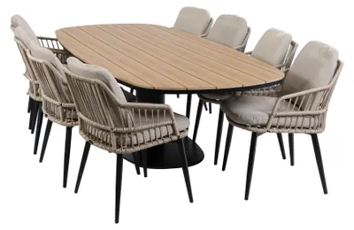 Produktbild von 9-teiliges Garten-Set | 8 Isabel-Gartenstühle (Sand) | 260 cm Tower-Gartentisch (Schwarz)