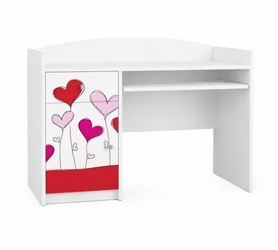 Image de Bureau pour enfant « Happy B04 » blanc | Bureau pour adolescent avec tablette pour clavier et espace de rangement | Élégant bureau d'étude pour chambre d'enfant, cœur,