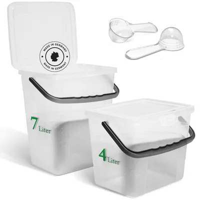 Obrázek produktu pro Novaliv economy set box na prací prášek s víkem 4 l + 7 l transparentní a dávkovací lžíce Box na prací prášek s rukojetí Skladování pracího prášku Nádoba na prací prášek Nádoba na prací prášek