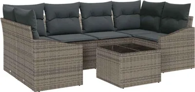 Immagine prodotto di Set divano vidaXL con cuscini (7 pezzi), grigio, in rattan sintetico