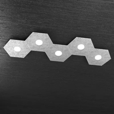 Immagine prodotto di Plafoniera Moderna Hexagon Metallo Foglia Argento 5 Luci Led 12X5W