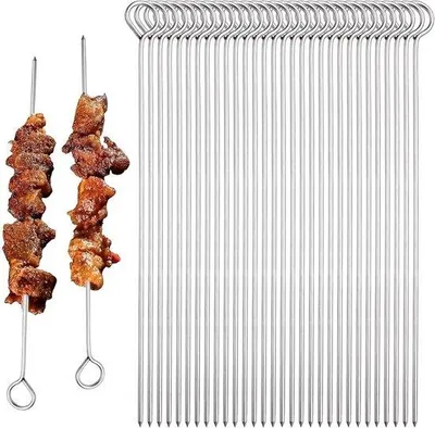 Zdjęcie produktu dla Szpikulce do grillowania ze stali nierdzewnej 25 cm – 30 sztuk na kemping i piknik – wielokrotnego użytku, idealne do szaszłyków