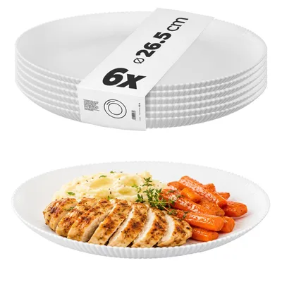 Productafbeelding van KADAX Serviesbord, 26,5 cm, set van 6, witte dinerborden van opaalglas, serveerbord, grote borden met hoge rand, geschikt voor vaatwasser en magnetron (wit)