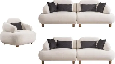 Produktbild von Villa Möbel Sofa Set Eos Creme Stellvariante:3+3+1 Relax- und Bettfunktion, Mikrofaser Webstoff