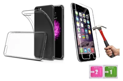 Produktbild von 2in1 Schutzglas Schutzhülle kompatibel mit iPhone 6 6S Case Panzerglas Schutz-Set Schutzhülle TPU Hülle transparent Flexibel Cover Handyhülle Glasfolie