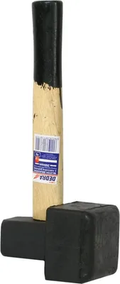 A rubber-coated mallet with a wooden handle is shown against a white background.