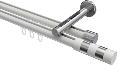 Produktbild von Interdeco Innenlaufstange / Gardinenstange mit Innenlauf Weiß / Chrom, Typ Siteno Mavell (Zylinder Bicolor), 20 mm Ø 2-läufig, 160 cm