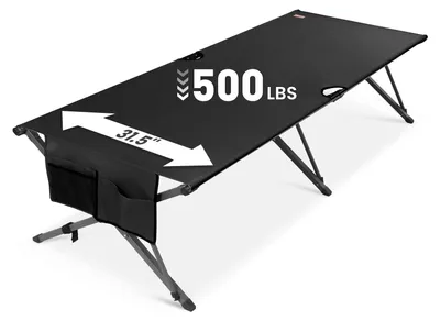 Produktbild von HOMECALL XXL Campingbett klappbar – stabiles Feldbett bis 200 kg, faltbares Outdoor- und Gästebett mit Tragetasche, schwarz
