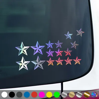 Produktbild von PantherPixel Sterne Set Aufkleber Nautischer Kompass Seefahrt Sticker Auto Geschenkidee Farbe Oilslick-Hologramm