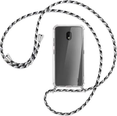 Produktbild von Handykette Backcover-Schutzhülle mit Band (Metall silberfarben) für Nokia 2.2 - schwarz/grau/weiß