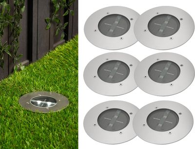 6er Set Solar Einbaustrahler Außen rund mit Tag/Nacht Sensor Bodeneinbauleuchten