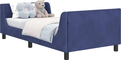 Produktbild von vidaXL Kinderbettgestell mit Kopfteil Polizeiblau 90 x 200 cm Samt