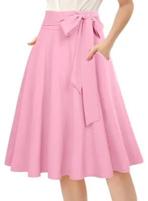 Imagen del producto de Falda midi de Damen, corte evasé, elegante, estilo vintage, color rosa