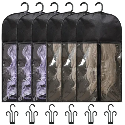 Image de 6 sacs de rangement pour perruques avec crochet
