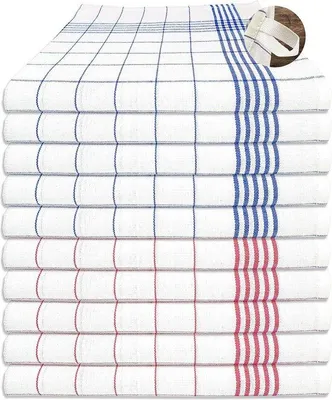Produktbild von Famanu Geschirrtücher 100% Baumwolle - 10 Stück, 5 blau und 5 rot kariert, 50 x 70 cm