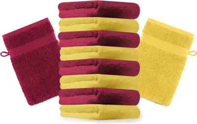 Produktbild von Betz 10 Stück Waschhandschuhe 16x21 cm PREMIUM 100% Baumwolle  Farbe: gelb und dunkelrot