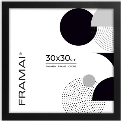 Obrázek produktu pro Rám na fotografie FRAMAI® černý 30 x 30 cm z MDF – ekologický rám s nerozbitným plexisklem, závěsem a stojánkem